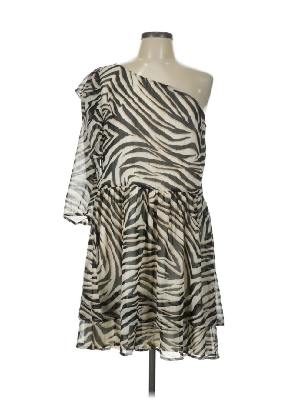 Express One-Shoulder Zebra Print Dress - Black & White